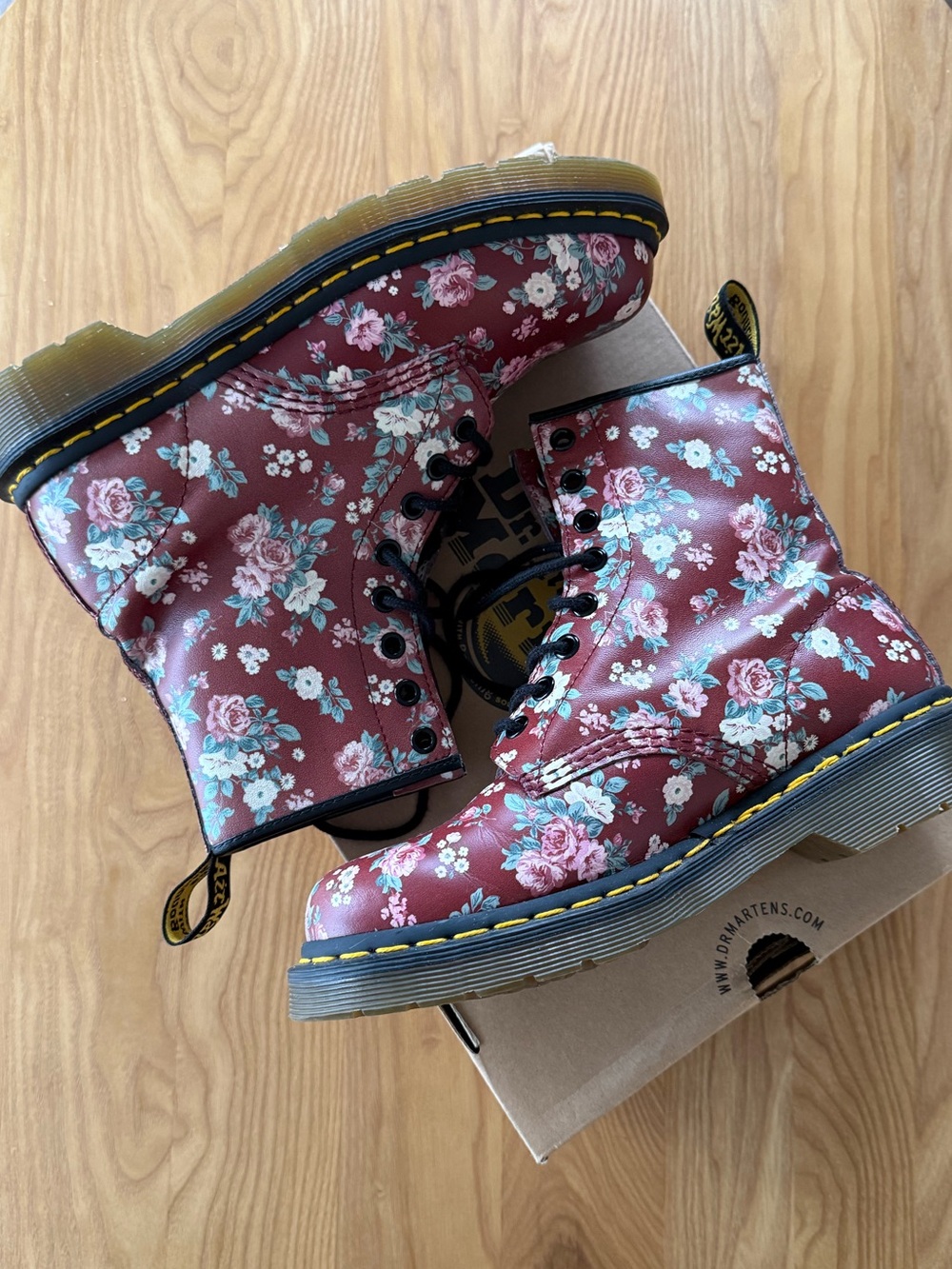 Dr. Martens Cherry Red Rouge Floral Lace-Up Boots